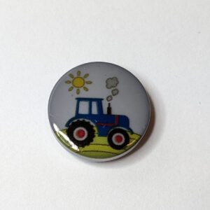 Børneknap grå med traktor 15mm